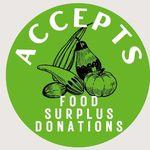 Green badge with veg 'Accepts food surplus donations'