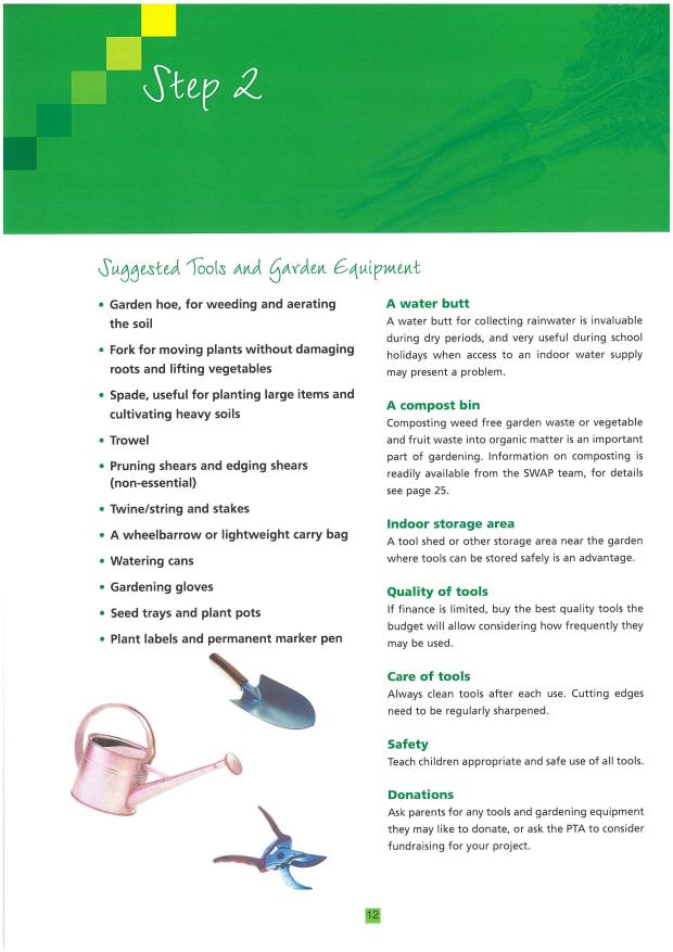 Step 2 - suggested tools and gardening equipment