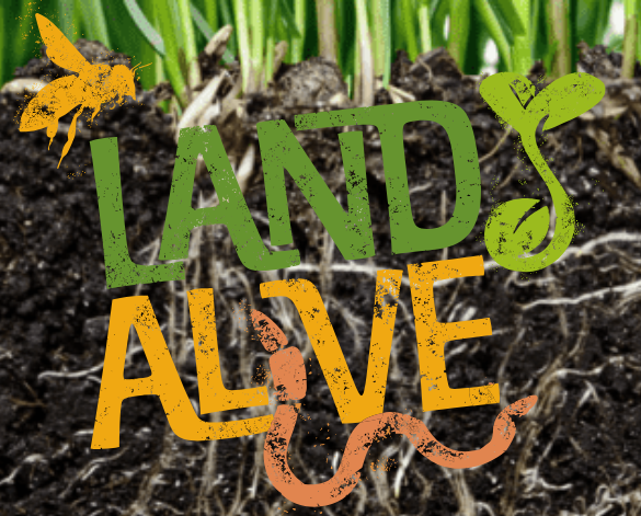 land alive logo - with worm, bee and seedling