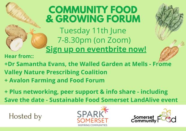 Somerset Food forum flyer images of veg on green background