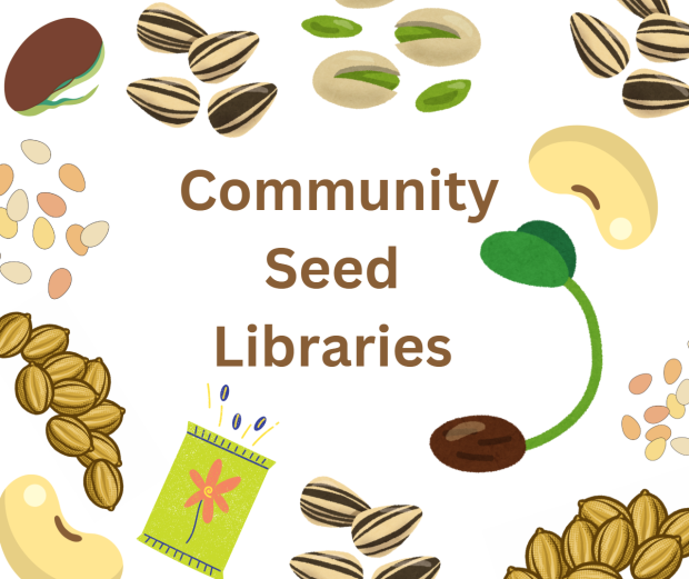 community seed library text with pictures of seeds