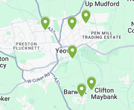 growing spaces in yeovil map with pins