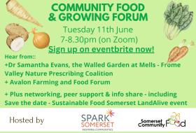Somerset Food forum flyer images of veg on green background